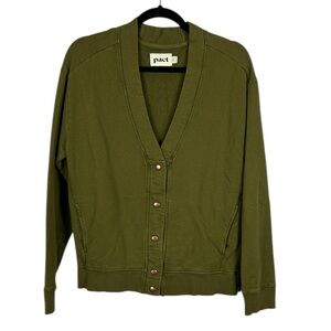 Pact Casual Organic Cotton Long Sleeve Cardigan Sweater Medium Olive Green